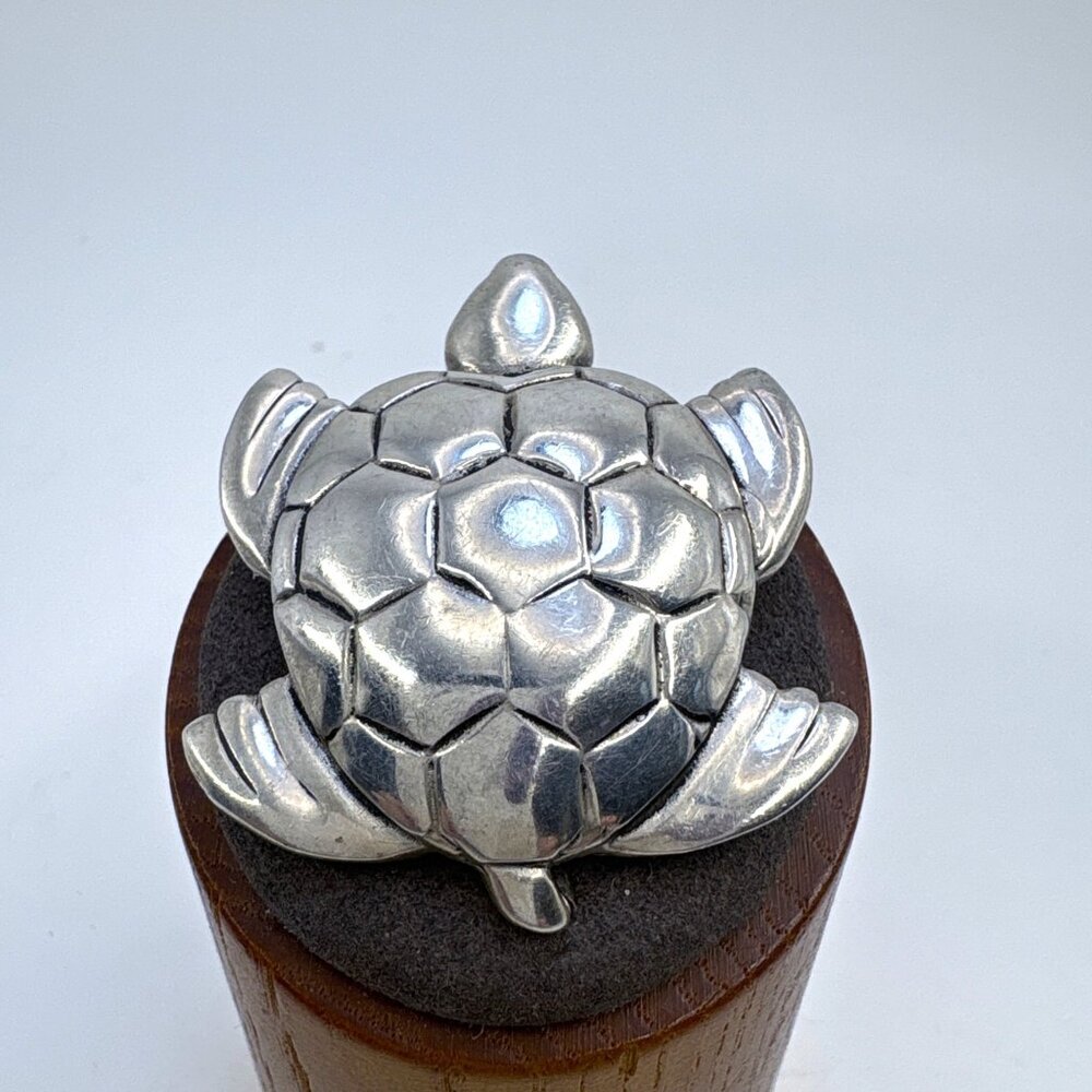 VTG Solid Sterling Silver 925 Turtle Design Brooch Size 1.75" Length